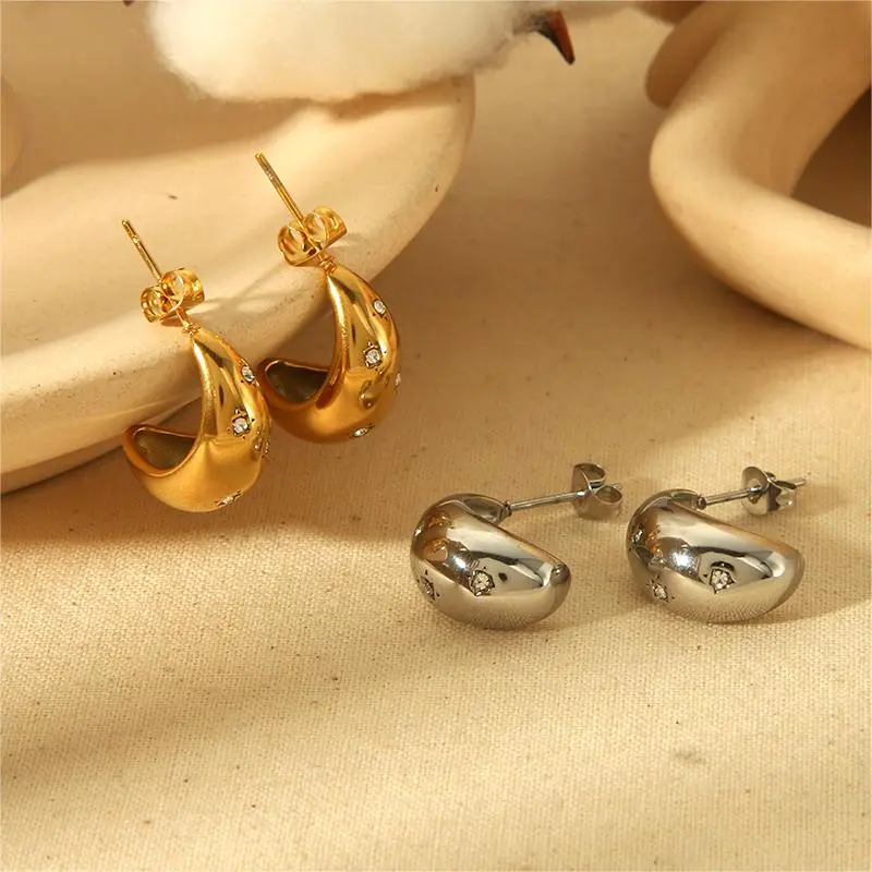 1 Pair Simple Style Droplet Shape Stainless Steel 18K Gold Plated Inlay Rhinestones Women's Stud Earrings 